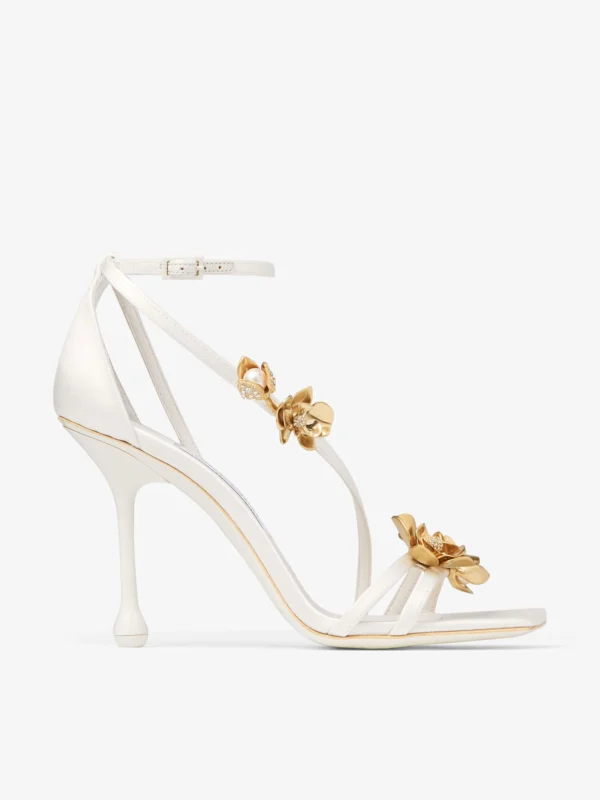 Jimmy Choo Zea 95 Ivory Satin Flower Sandals