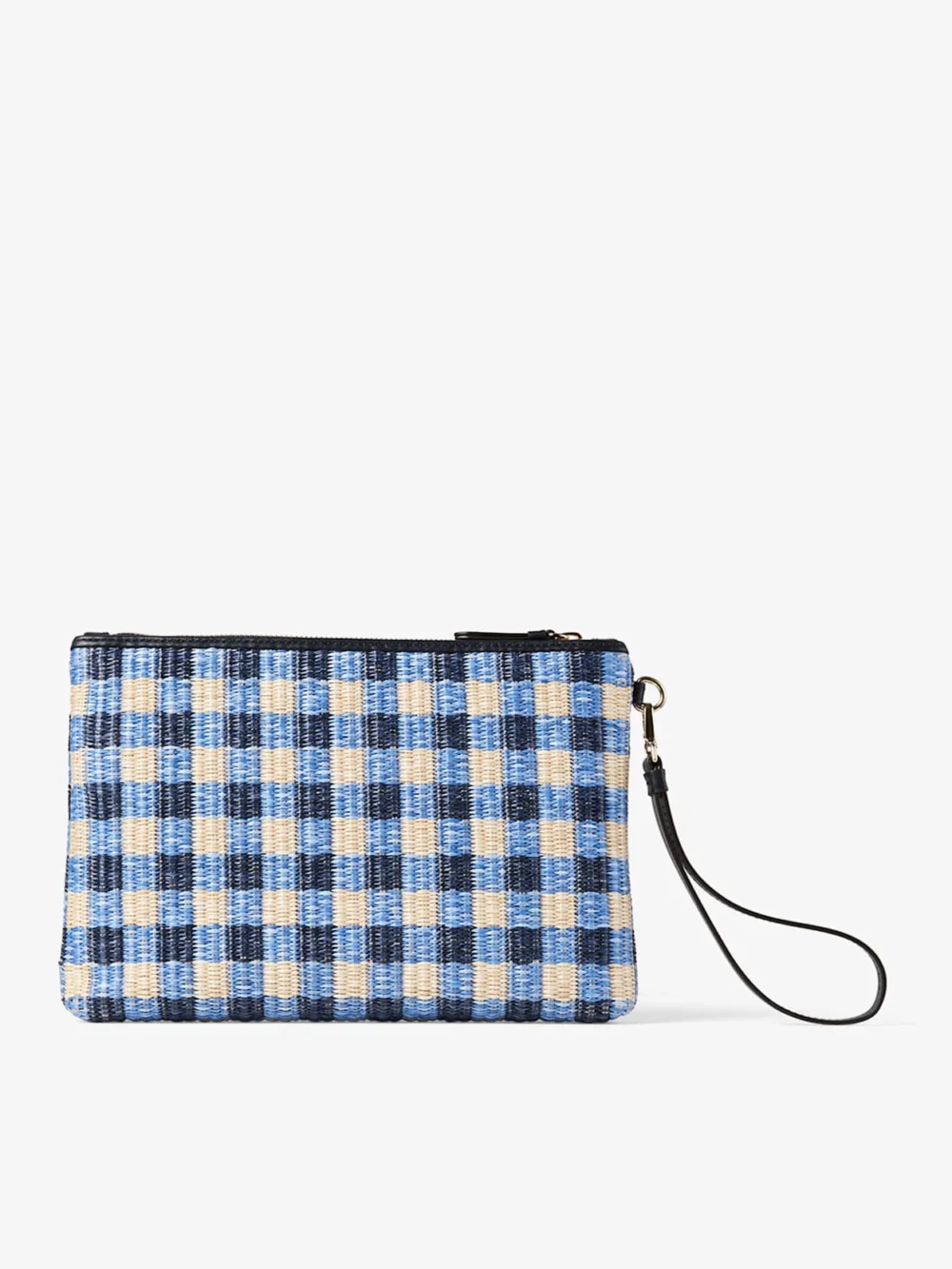 Jimmy Choo Zipped Flat Pouch Marine Mix and Ecru Gingham Raffia Zipped Pouch, another view
