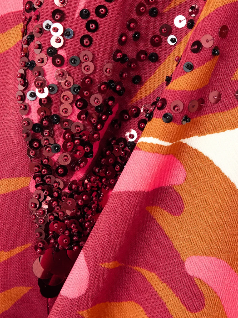 Close-up detail of the Johanna Ortiz Best of Times Embellished Printed Crepe Halterneck Midi Dress
