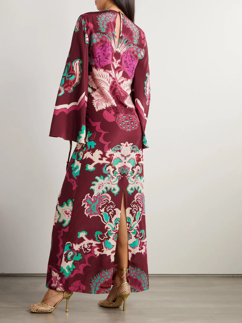 Back view of the Johanna Ortiz Camino Real Printed Silk-crepe Maxi Dress