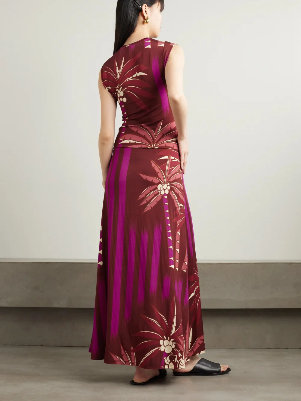 Back view of the Johanna Ortiz Carnaval Costero Printed Stretch-jersey Maxi Dress