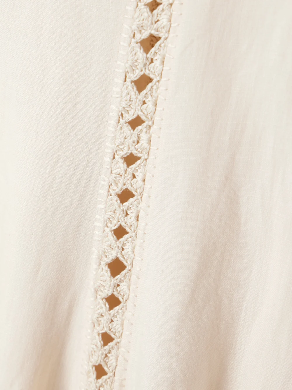Close-up detail of the Johanna Ortiz Catamaran Ventures Crochet-trimmed Embroidered Linen Midi Dress