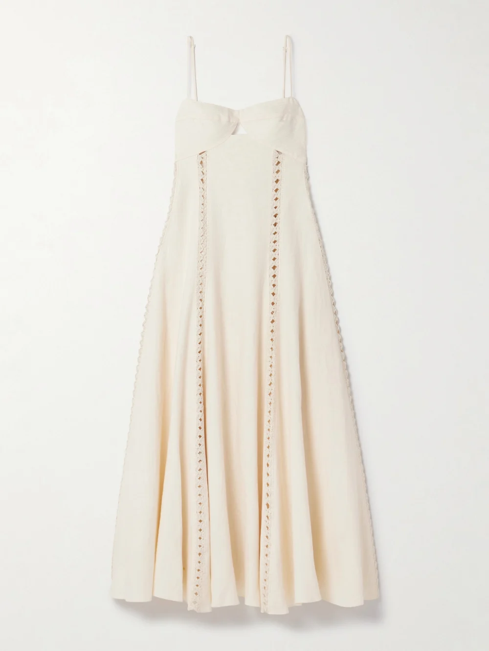 Johanna Ortiz Catamaran Ventures Crochet-trimmed Embroidered Linen Midi Dress in ecru