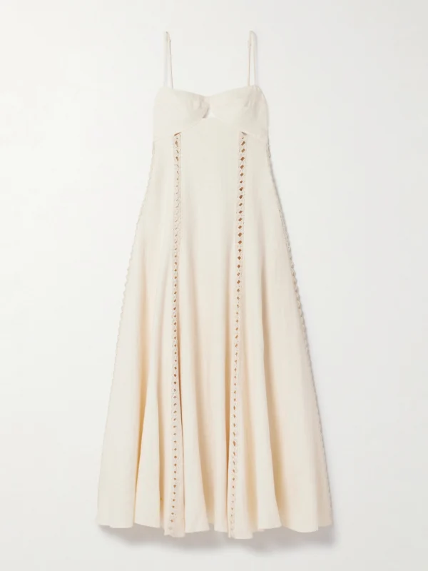Johanna Ortiz Catamaran Ventures Crochet-trimmed Embroidered Linen Midi Dress