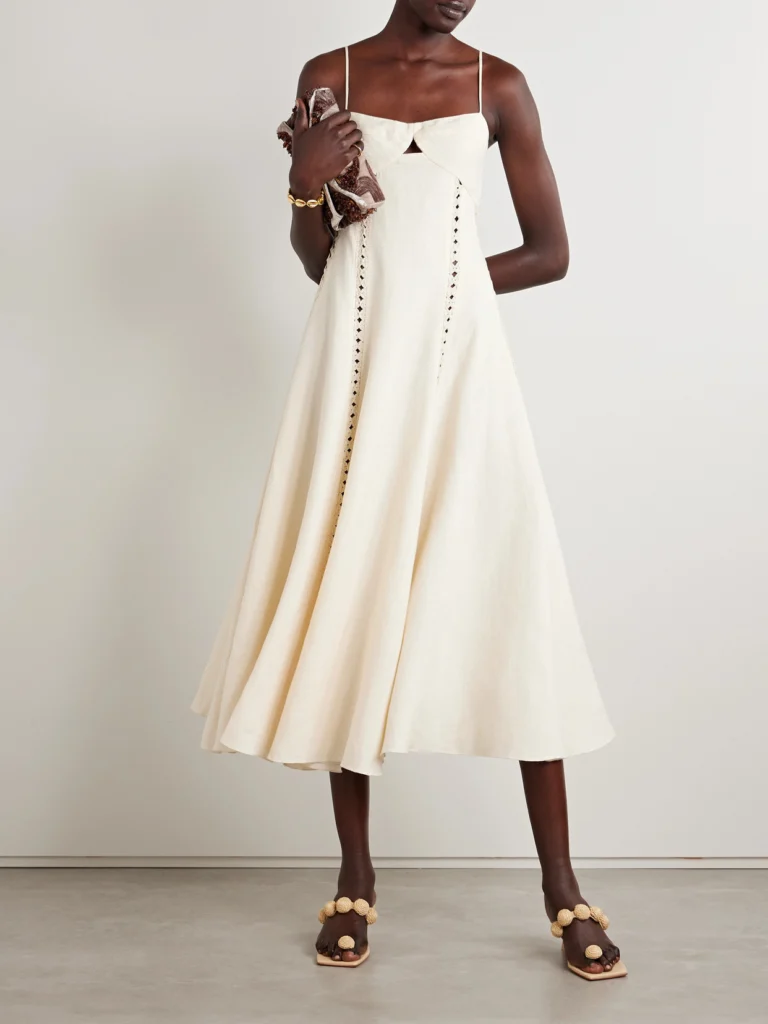 Johanna Ortiz Catamaran Ventures Crochet-trimmed Embroidered Linen Midi Dress