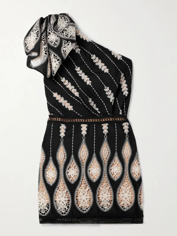 Johanna Ortiz Celestial Matter One-shoulder Guipure Lace-trimmed Voile Mini Dress