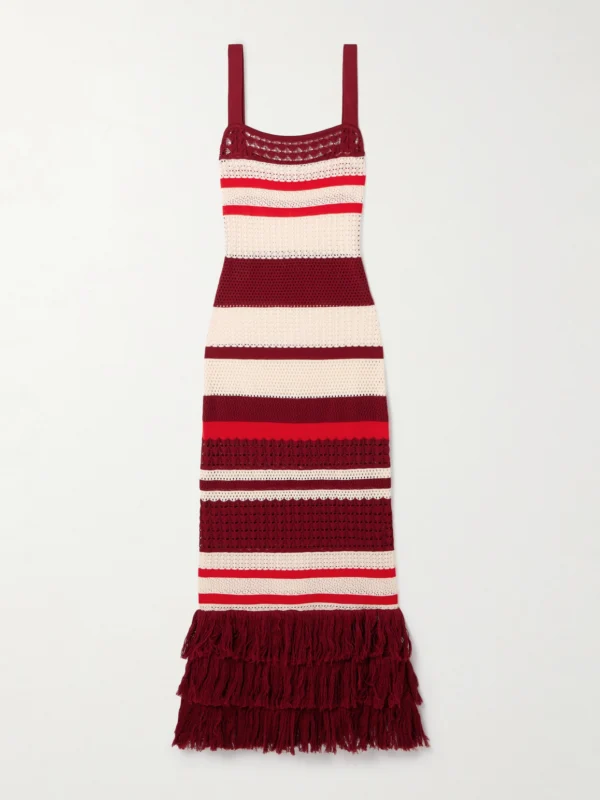 Johanna Ortiz Embayed Fringed Crocheted Pima Cotton Maxi Dress