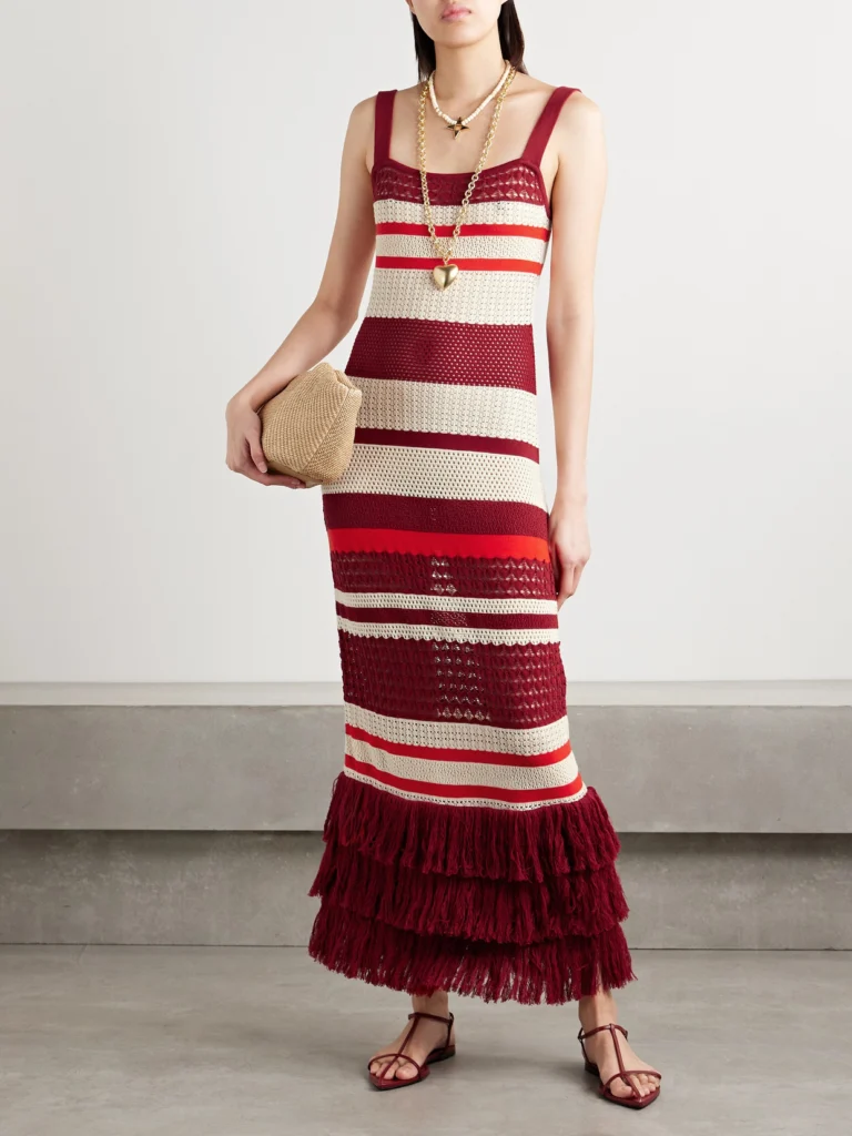 Johanna Ortiz Embayed Fringed Crocheted Pima Cotton Maxi Dress