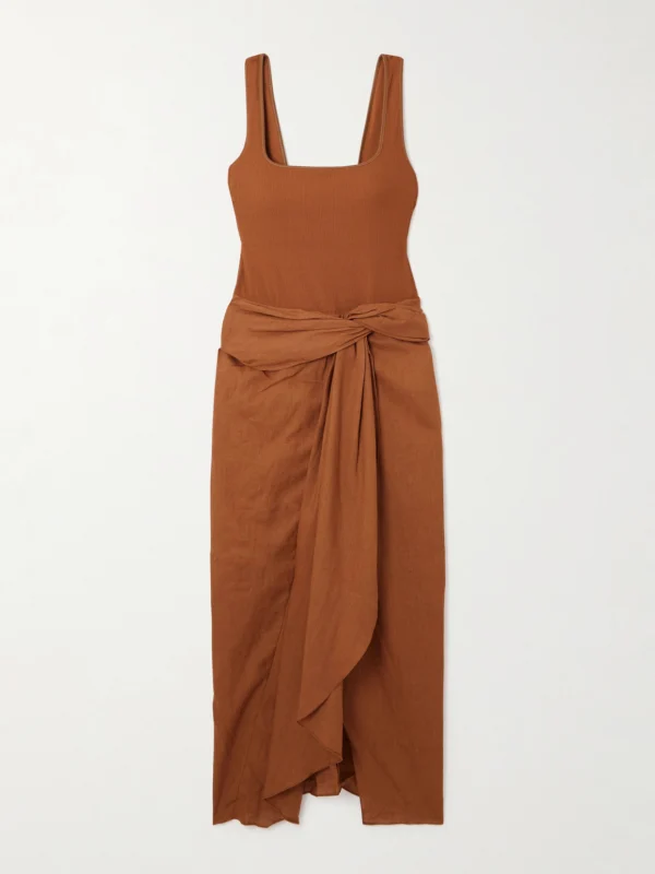 Johanna Ortiz Encanto Pacifico Asymmetric Linen and Ribbed-knit Dress
