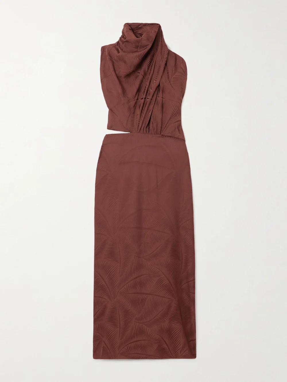 Johanna Ortiz Finding Balance Draped Cutout Jacquard Midi Dress in chocolate