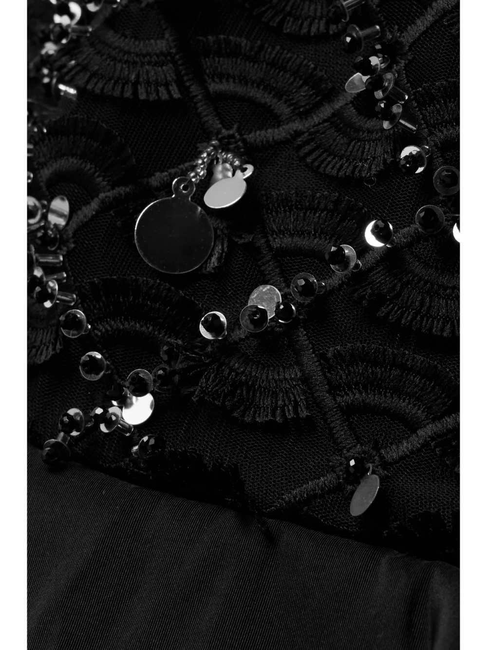 Close-up detail of the Johanna Ortiz Folky Affair Embellished Embroidered Tulle and Ruffled Silk-faille Mini Dress
