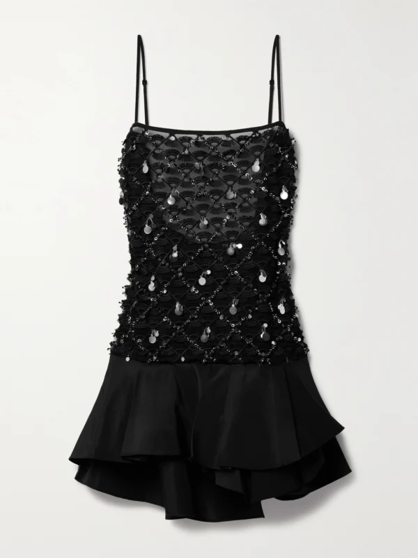 Johanna Ortiz Folky Affair Embellished Embroidered Tulle and Ruffled Silk-faille Mini Dress