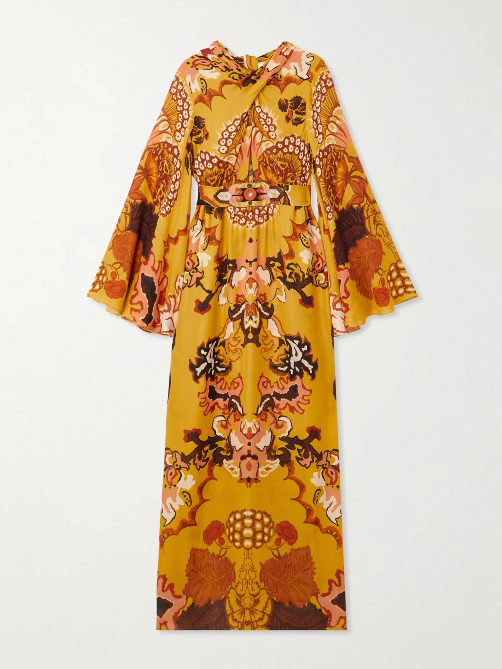 Johanna Ortiz Frontier Melodies Embroidered Printed Silk-georgette Maxi Dress in yellow