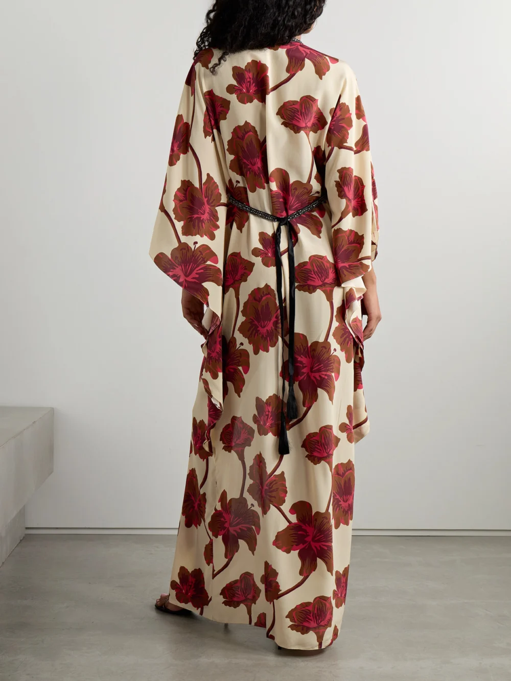 Back view of the Johanna Ortiz Hear the Wind Sing Crystal-embellished Floral-print Silk Crepe De Chine Maxi Dress
