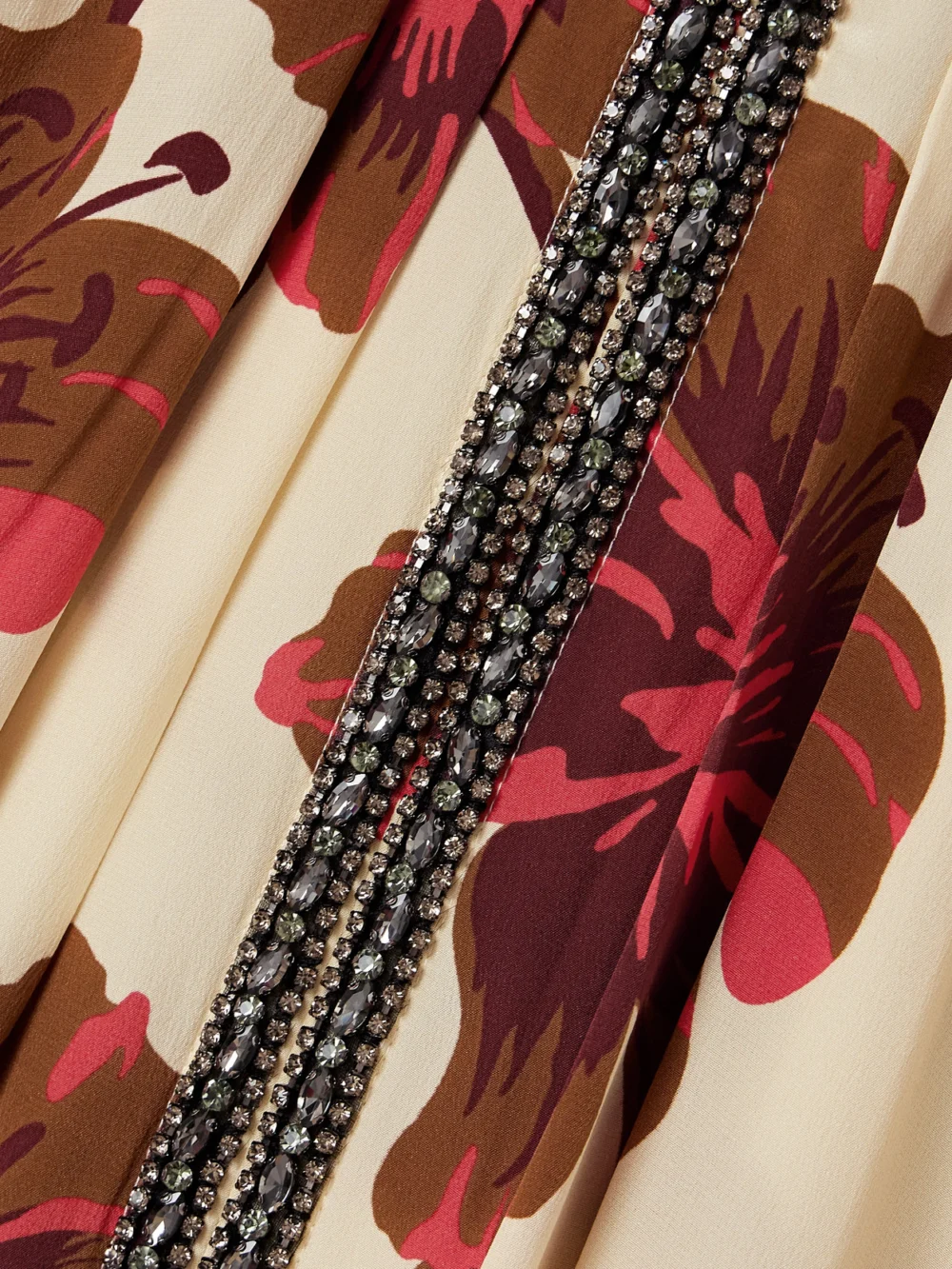 Close-up detail of the Johanna Ortiz Hear the Wind Sing Crystal-embellished Floral-print Silk Crepe De Chine Maxi Dress
