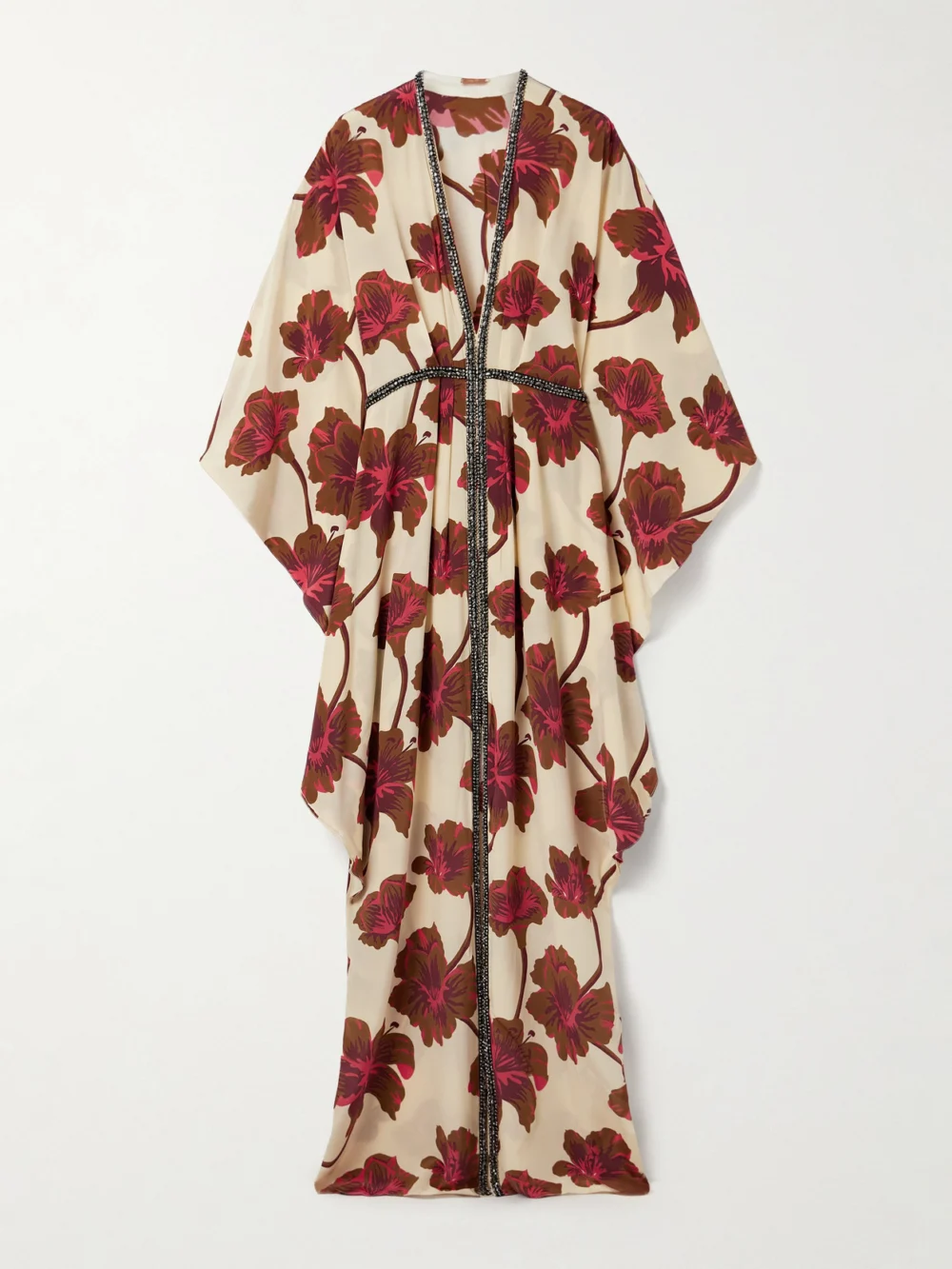 Johanna Ortiz Hear the Wind Sing Crystal-embellished Floral-print Silk Crepe De Chine Maxi Dress in ecru