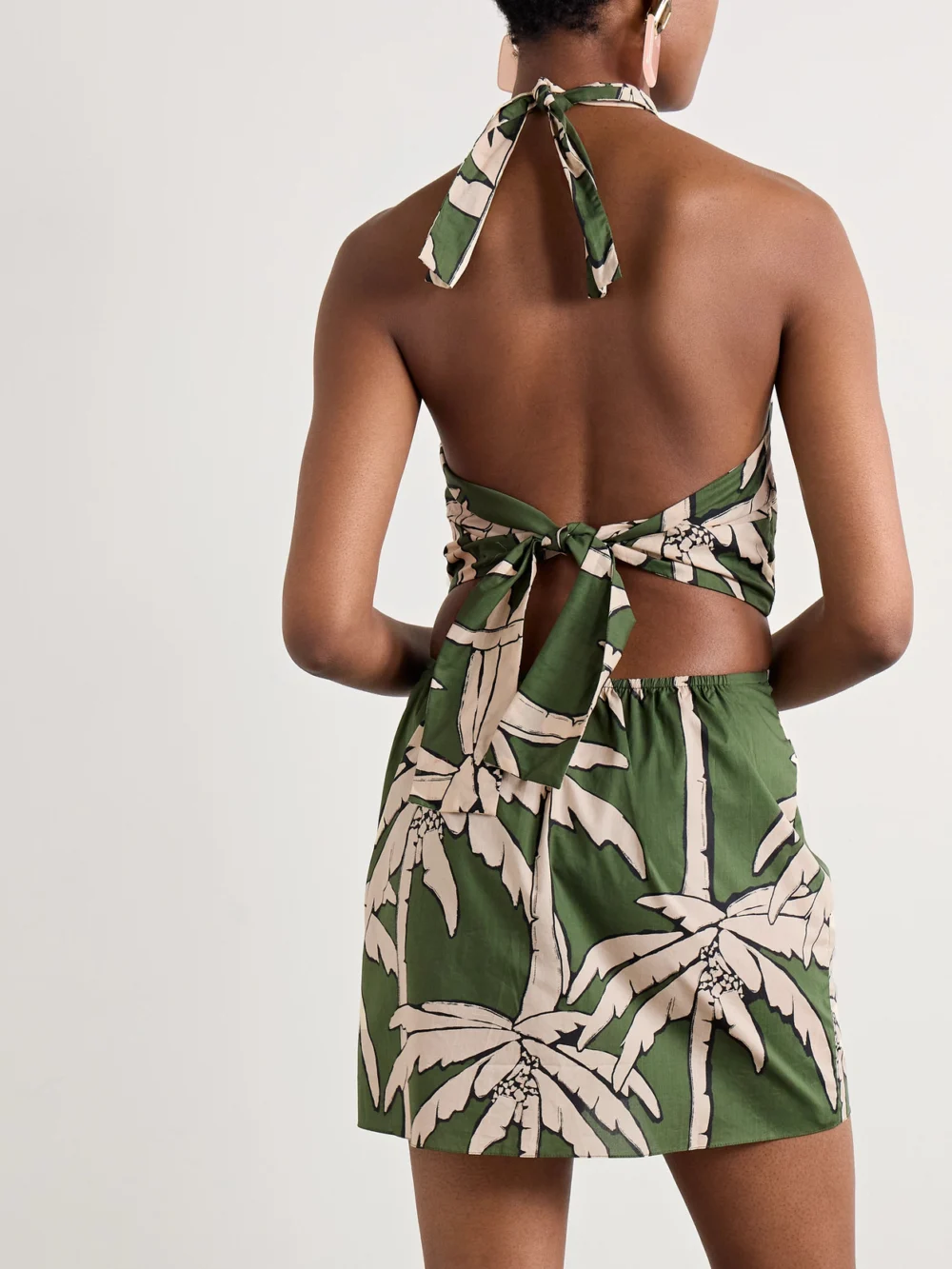 Back view of the Johanna Ortiz Heart Pirate Cutout Printed Voile Halterneck Mini Dress