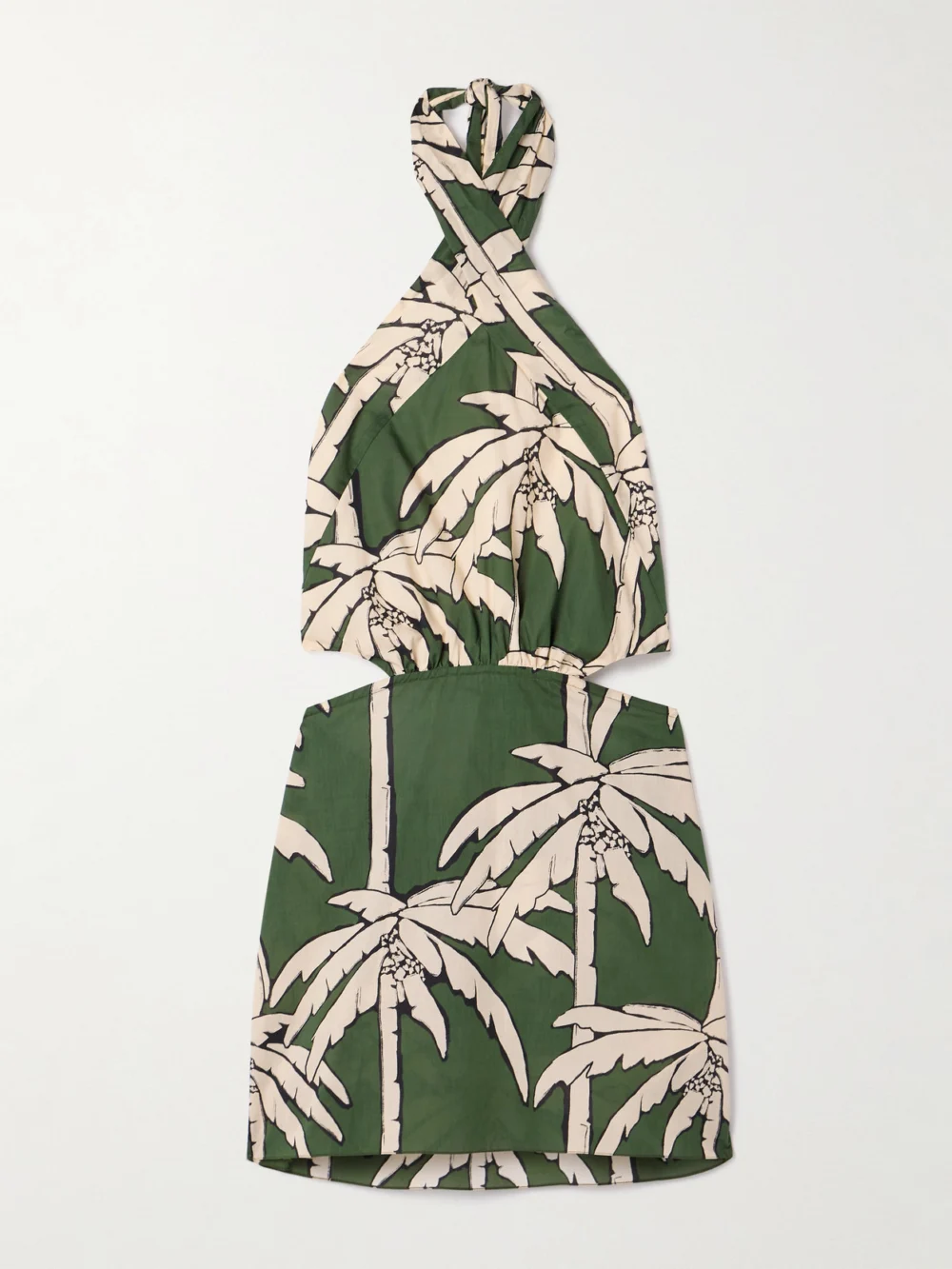 Johanna Ortiz Heart Pirate Cutout Printed Voile Halterneck Mini Dress in green
