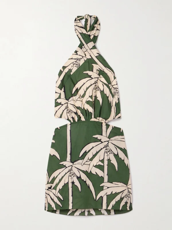 Johanna Ortiz Heart Pirate Cutout Printed Voile Halterneck Mini Dress