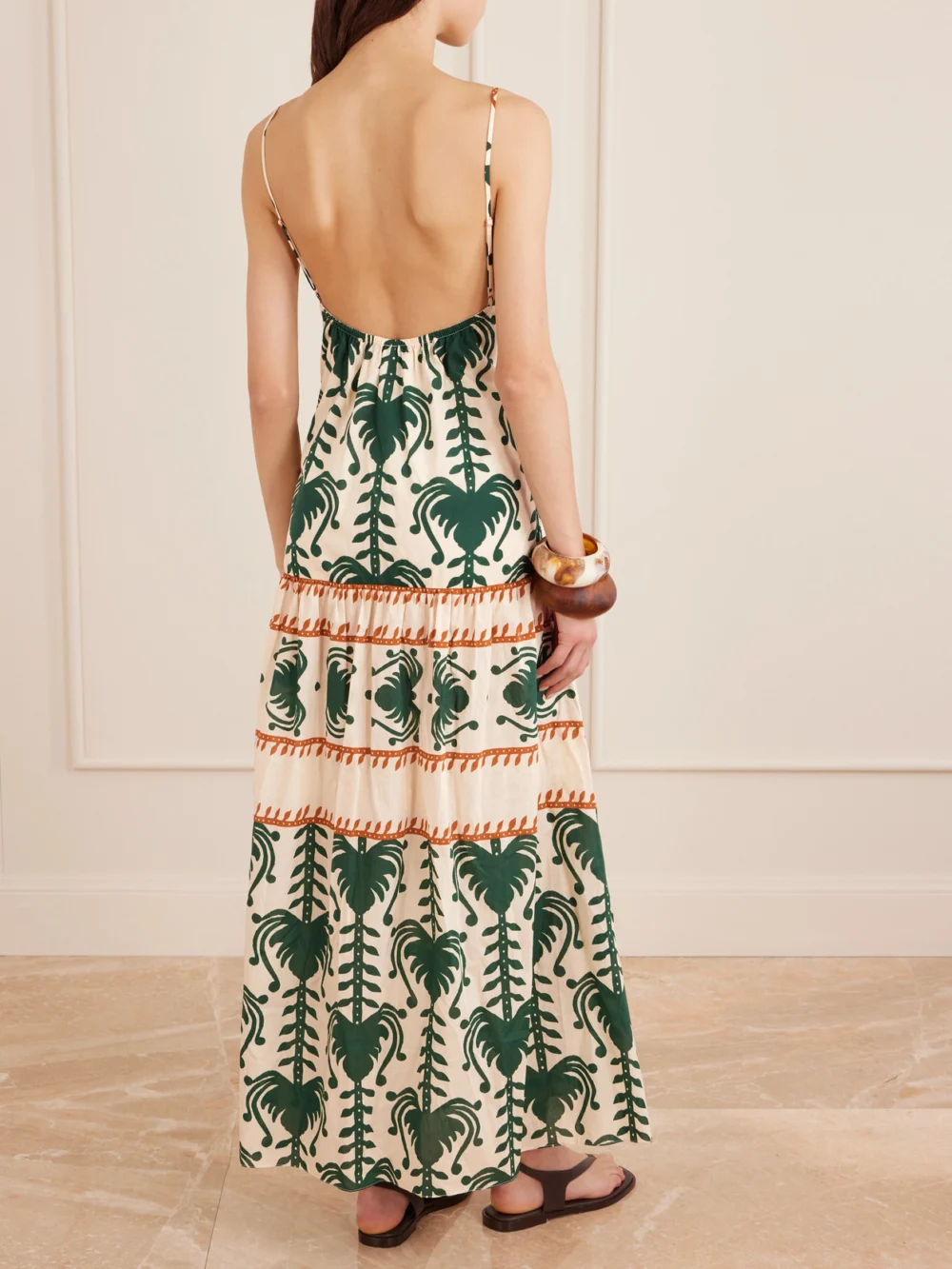 Back view of the Johanna Ortiz Keeper Shell-embellished Printed Cotton-poplin Maxi Dress