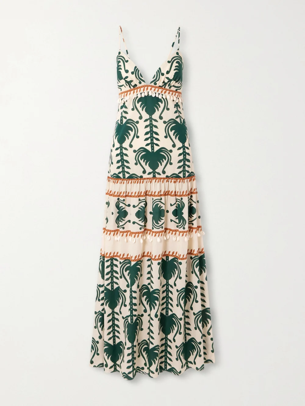 Johanna Ortiz Keeper Shell-embellished Printed Cotton-poplin Maxi Dress in green