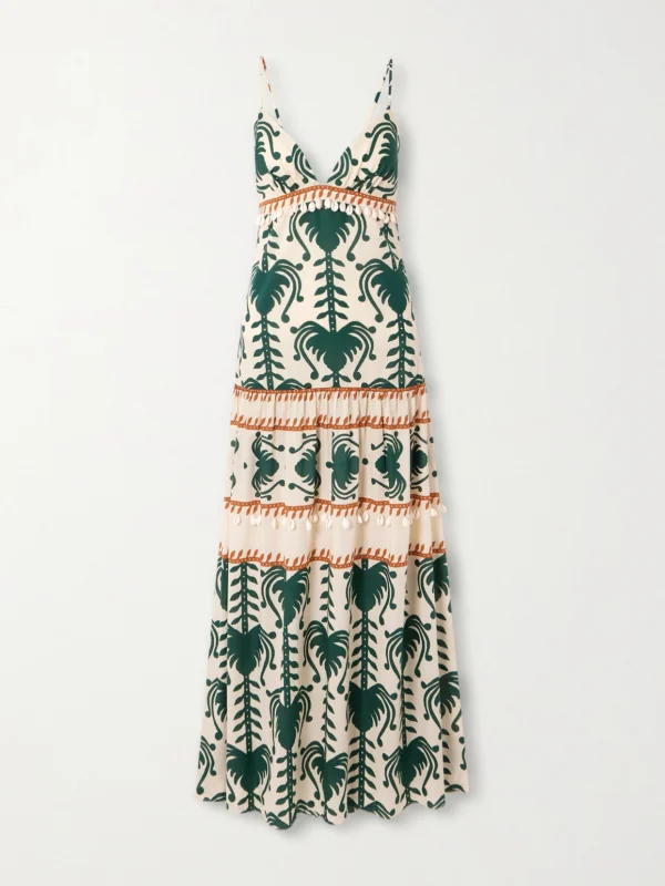 Johanna Ortiz Keeper Shell-embellished Printed Cotton-poplin Maxi Dress