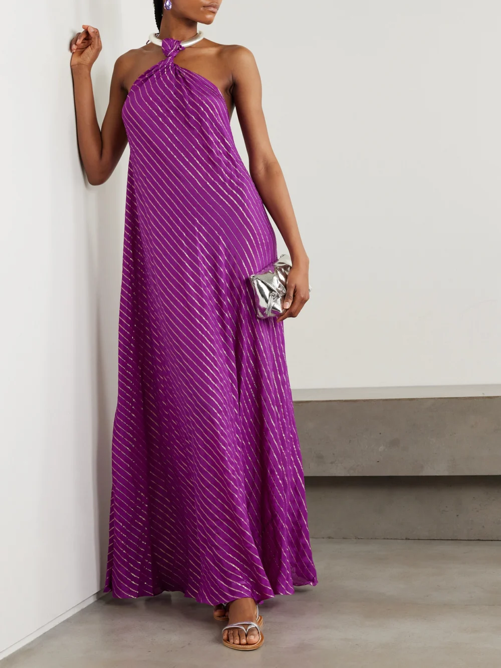 Johanna Ortiz Majestic Power Embellished Silk-blend Chiffon Halterneck Maxi Dress, worn by a model
