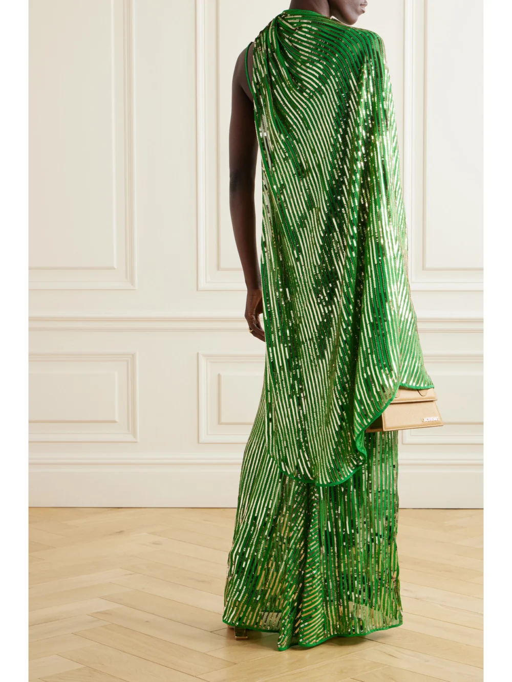 Back view of the Johanna Ortiz Poder Tejido Convertible Embellished Silk Crepe De Chine Maxi Dress