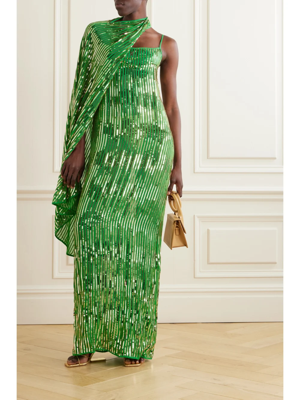 Johanna Ortiz Poder Tejido Convertible Embellished Silk Crepe De Chine Maxi Dress, worn by a model