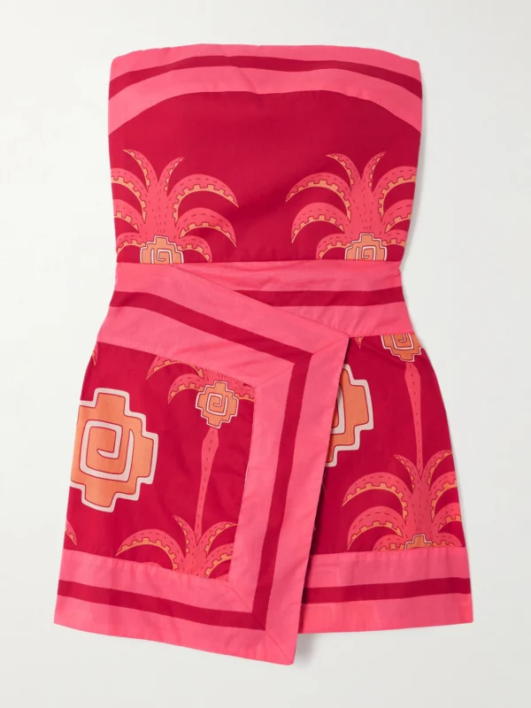 Johanna Ortiz Raiz Ritual Strapless Wrap-effect Printed Cotton-poplin Mini Dress