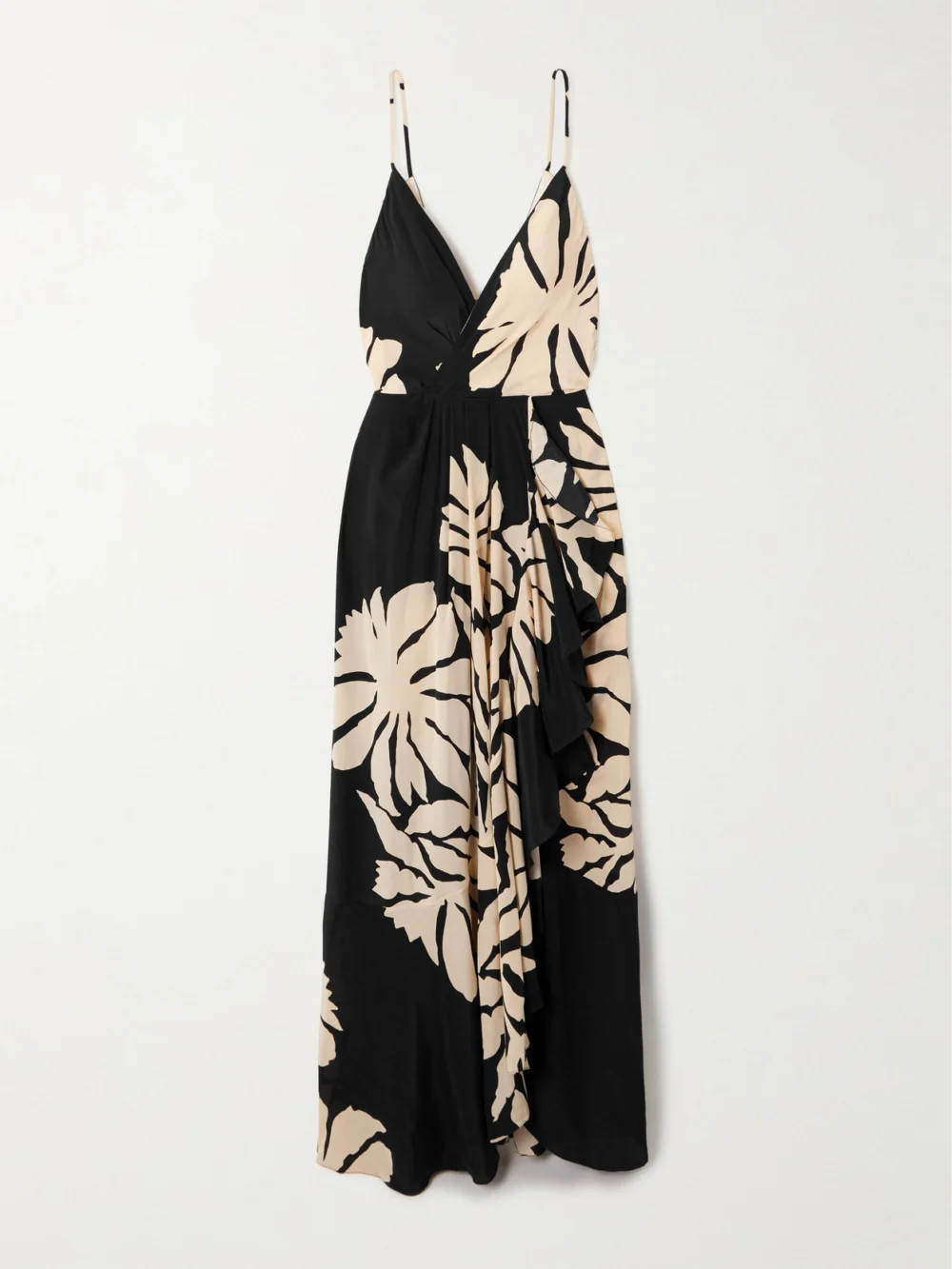 Johanna Ortiz Santa Cruz Wrap-effect Gathered Floral-print Silk Maxi Dress in black