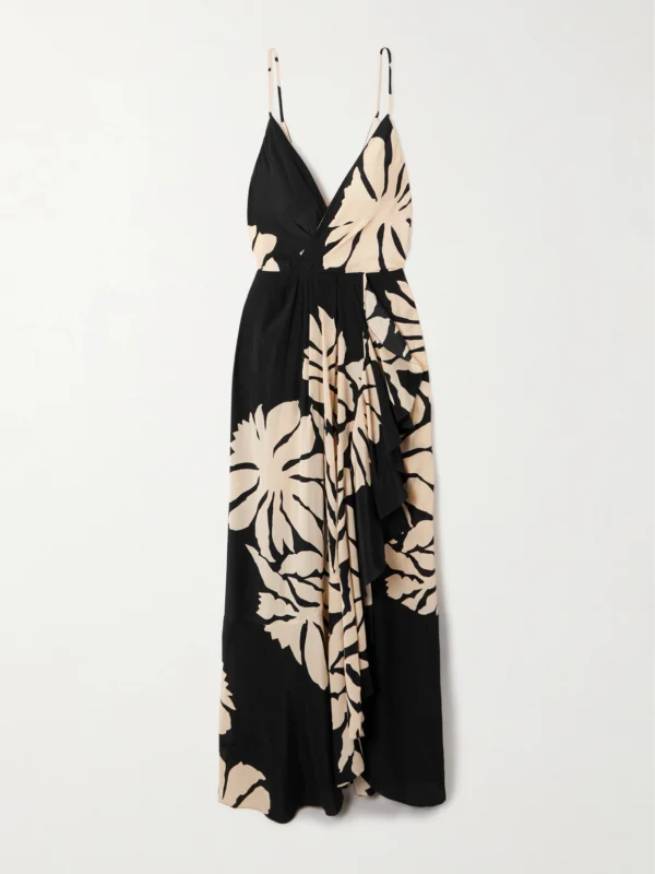 Johanna Ortiz Santa Cruz Wrap-effect Gathered Floral-print Silk Maxi Dress