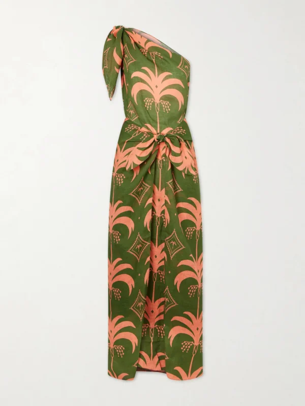 Johanna Ortiz Seaweed One-shoulder Printed Linen Maxi Dress