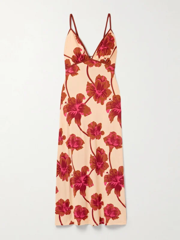 Johanna Ortiz Sendero De Astromelias Floral-print Satin Maxi Dress