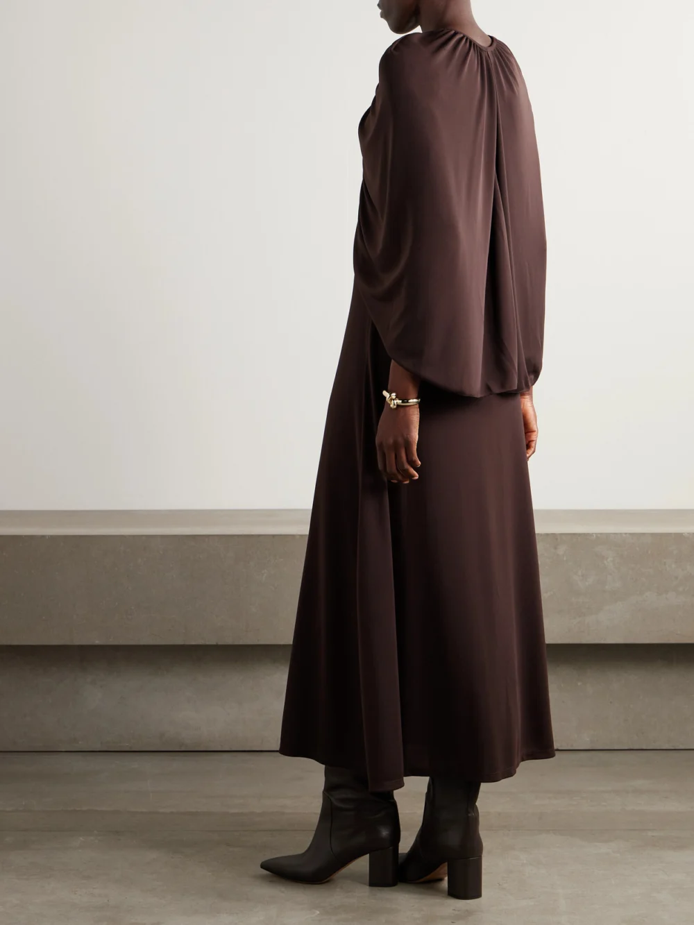 Back view of the Johanna Ortiz Silent Solstice Cape-effect Satin-jersey Midi Dress