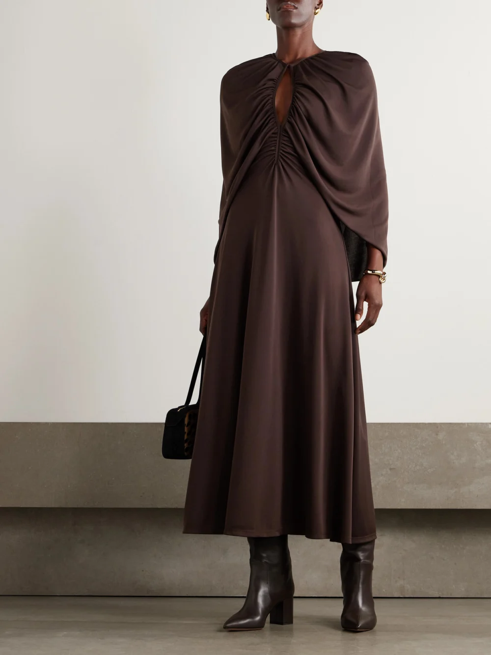 Johanna Ortiz Silent Solstice Cape-effect Satin-jersey Midi Dress, worn by a model