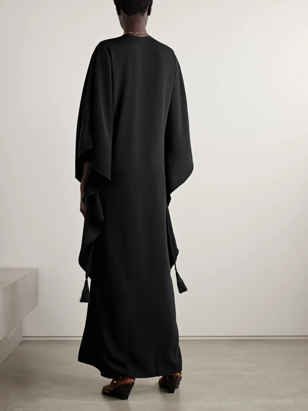 Back view of the Johanna Ortiz Sombreando Crystal-embellished Pleated Crepe Maxi Dress