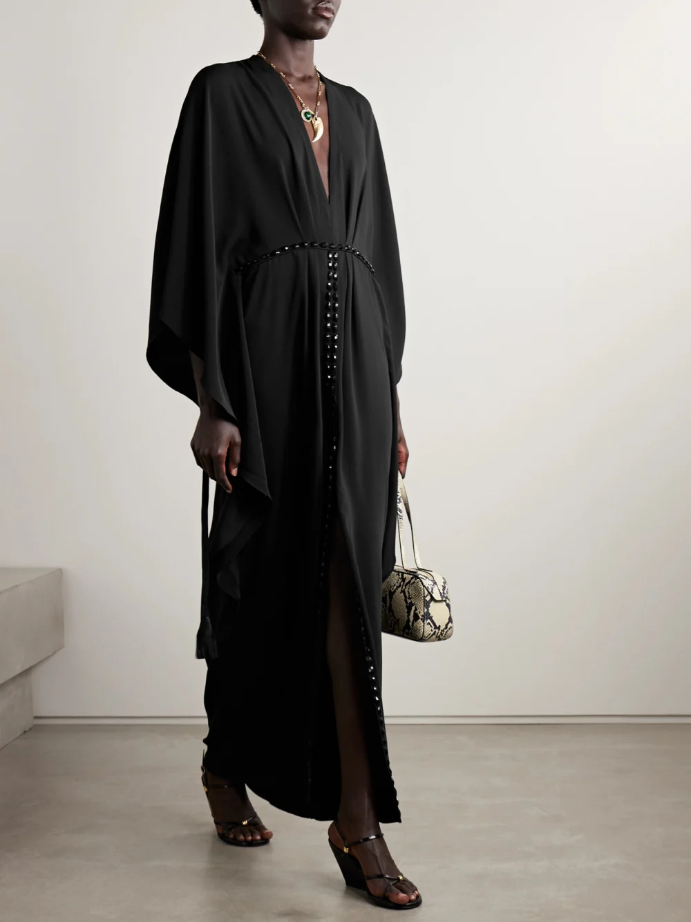 Johanna Ortiz Sombreando Crystal-embellished Pleated Crepe Maxi Dress, worn by a model