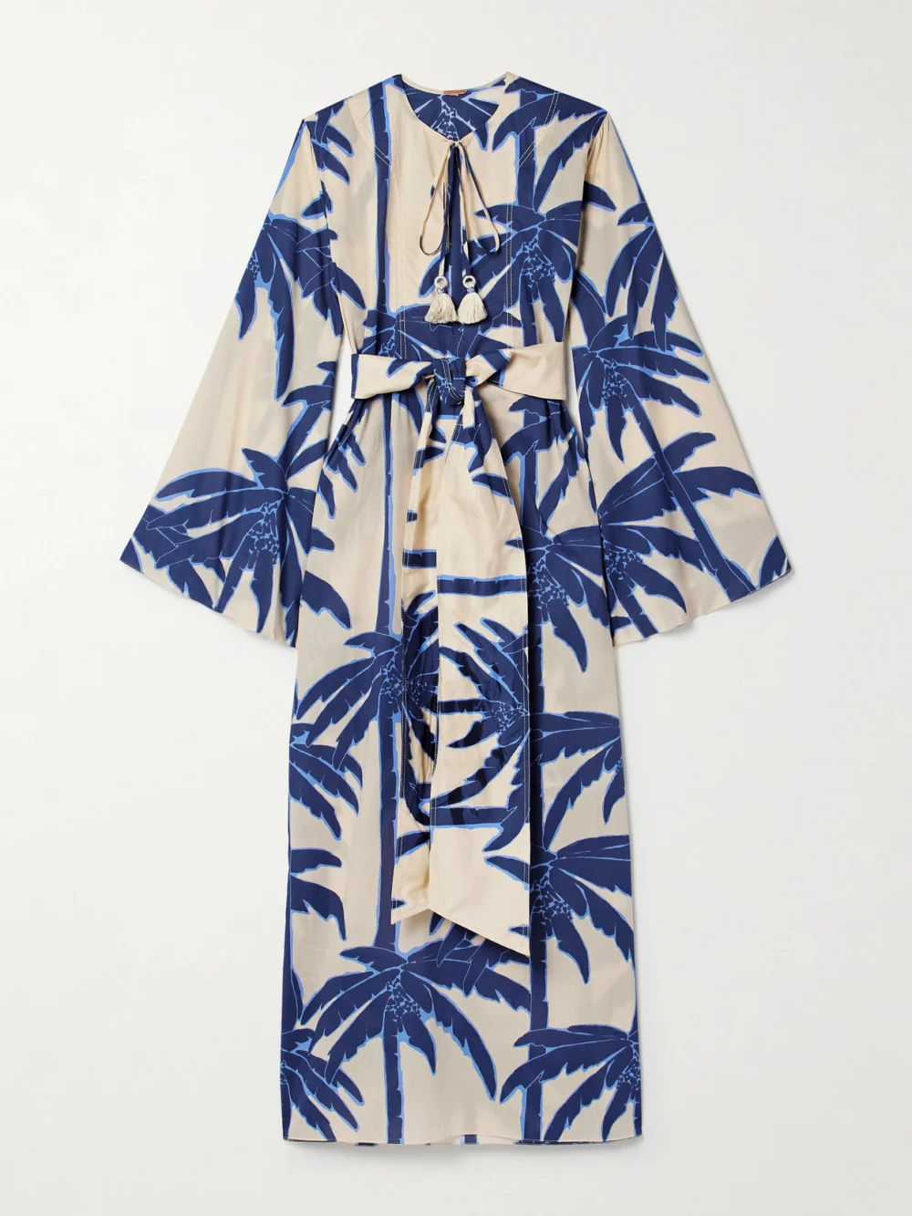 Johanna Ortiz Sotaviento Belted Printed Cotton-voile Midi Dress in blue
