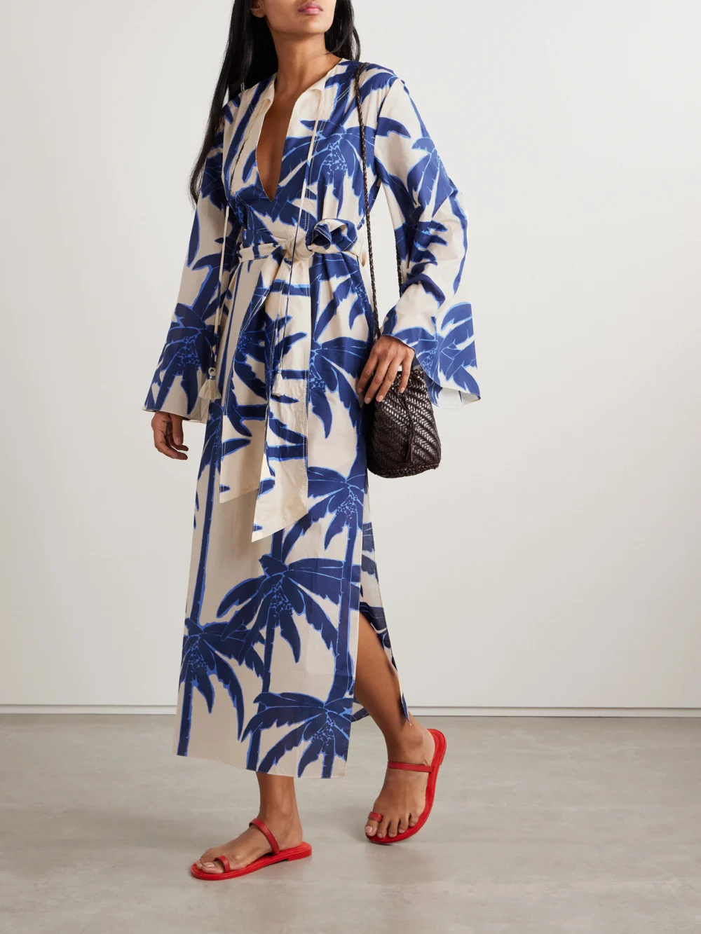 Johanna Ortiz Sotaviento Belted Printed Cotton-voile Midi Dress, worn by a model