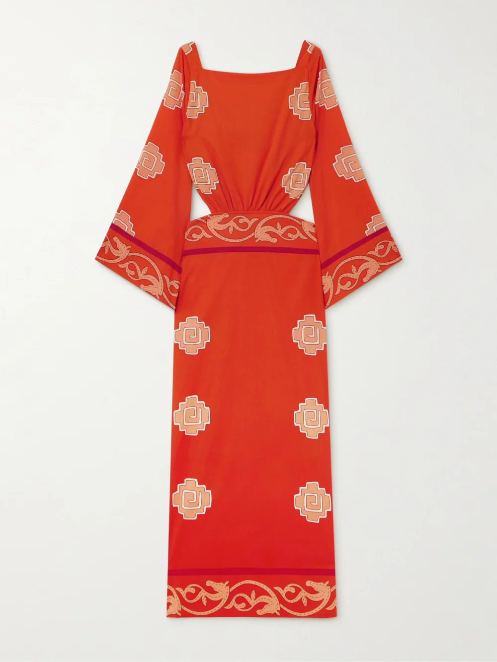 Johanna Ortiz Underwater Sanctuary Open-back Printed Cotton-poplin Maxi Dress in red