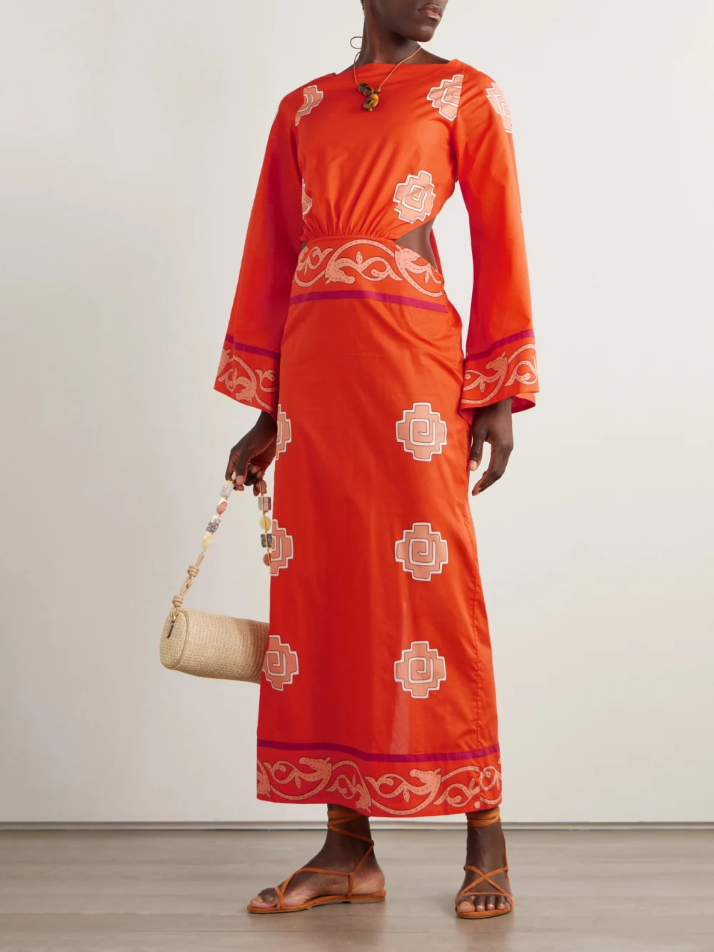 Johanna Ortiz Underwater Sanctuary Open-back Printed Cotton-poplin Maxi Dress, worn by a model