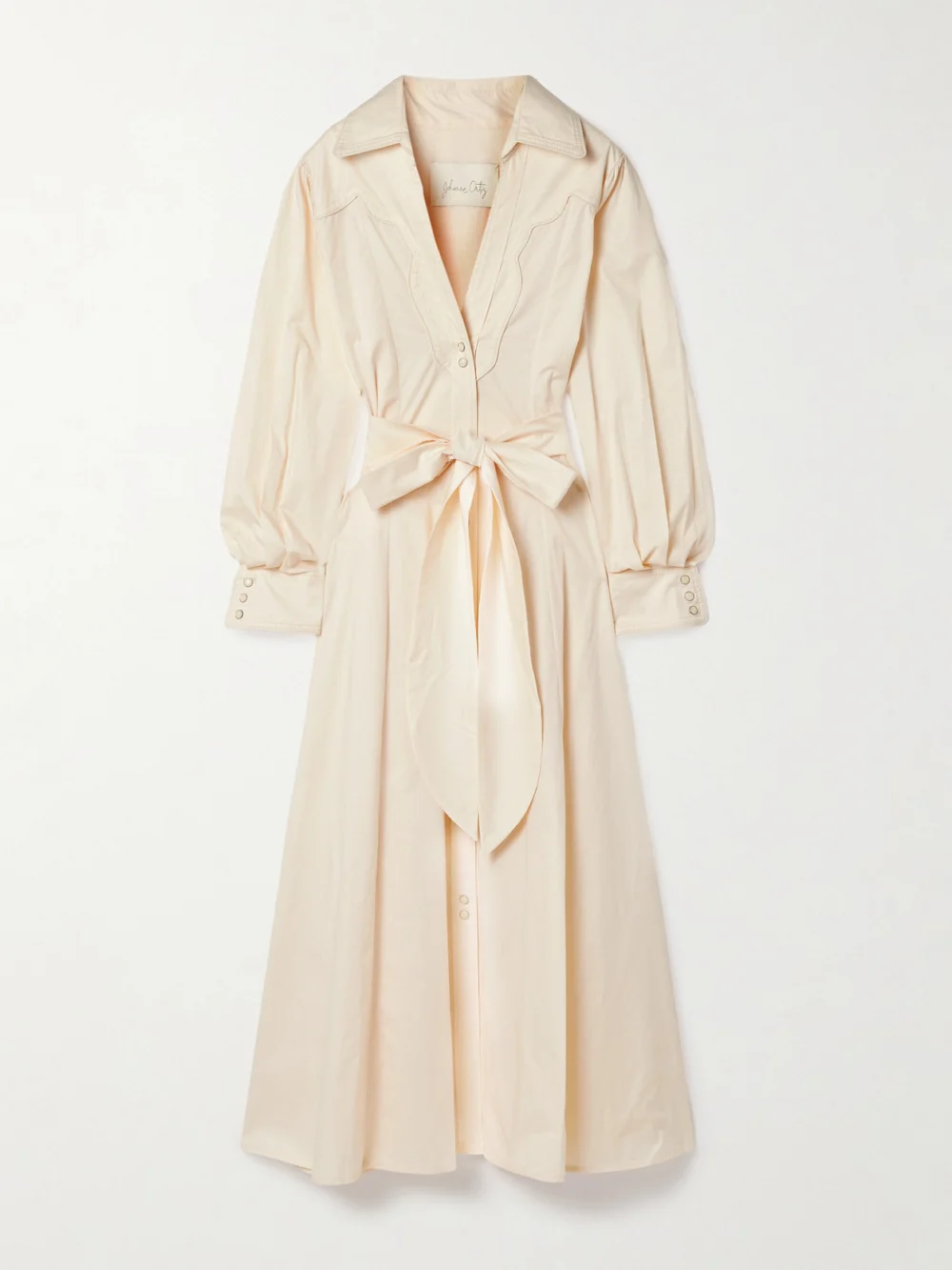 Johanna Ortiz Vela De Cruz Belted Cotton-blend Poplin Midi Shirt Dress in ecru