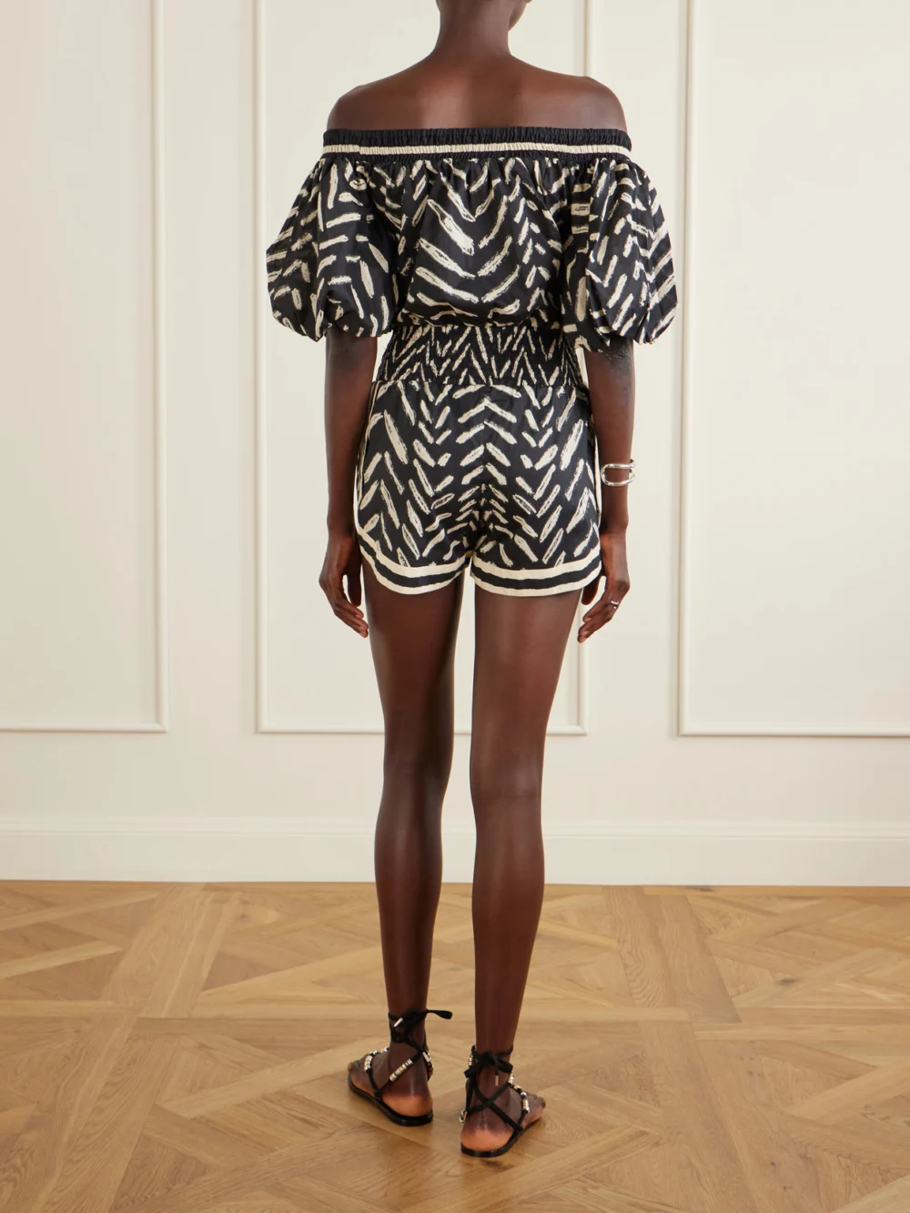 Back view of the Johanna Ortiz Water Hymn Printed Cotton-poplin Playsuit