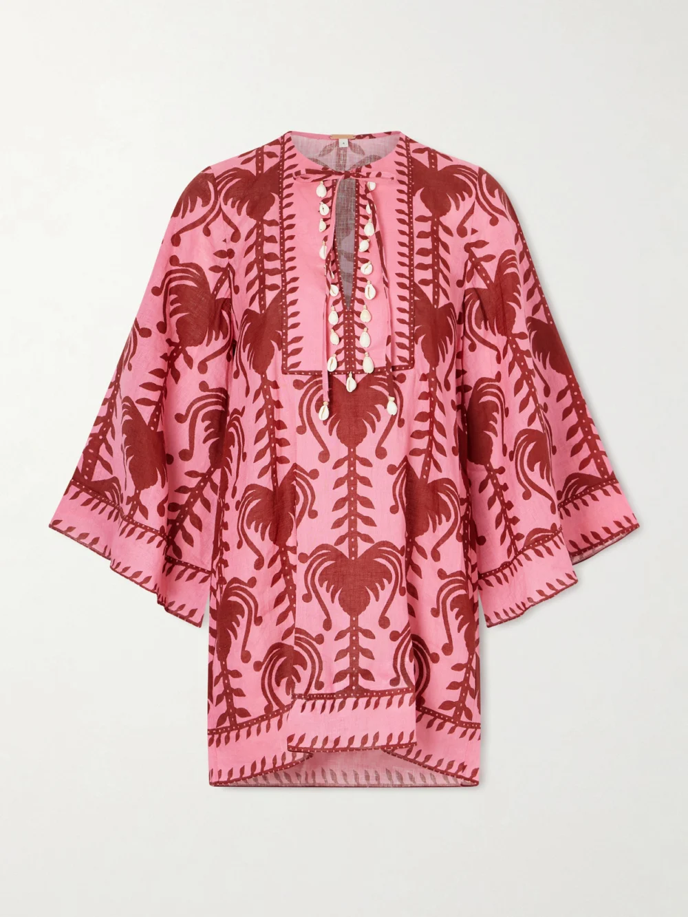 Johanna Ortiz Wild Savannah Shell-embellished Linen Mini Dress in pink