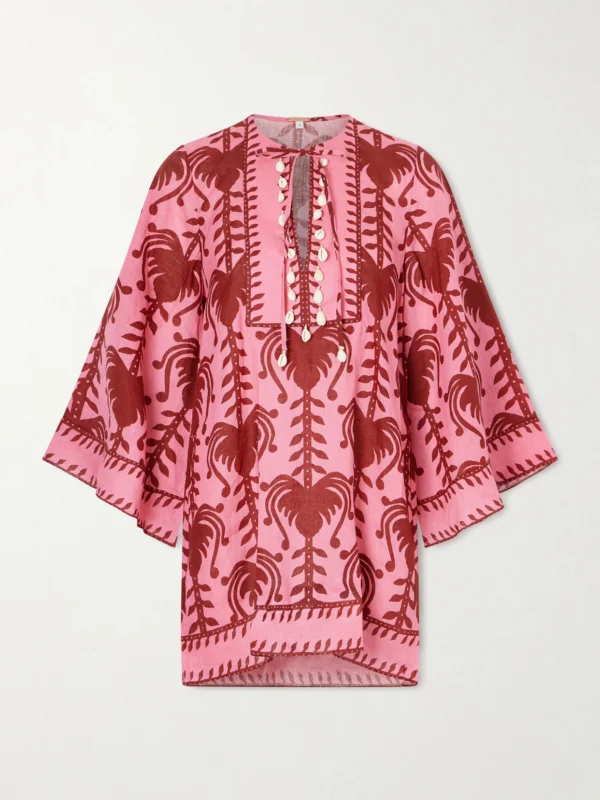 Johanna Ortiz Wild Savannah Shell-embellished Linen Mini Dress