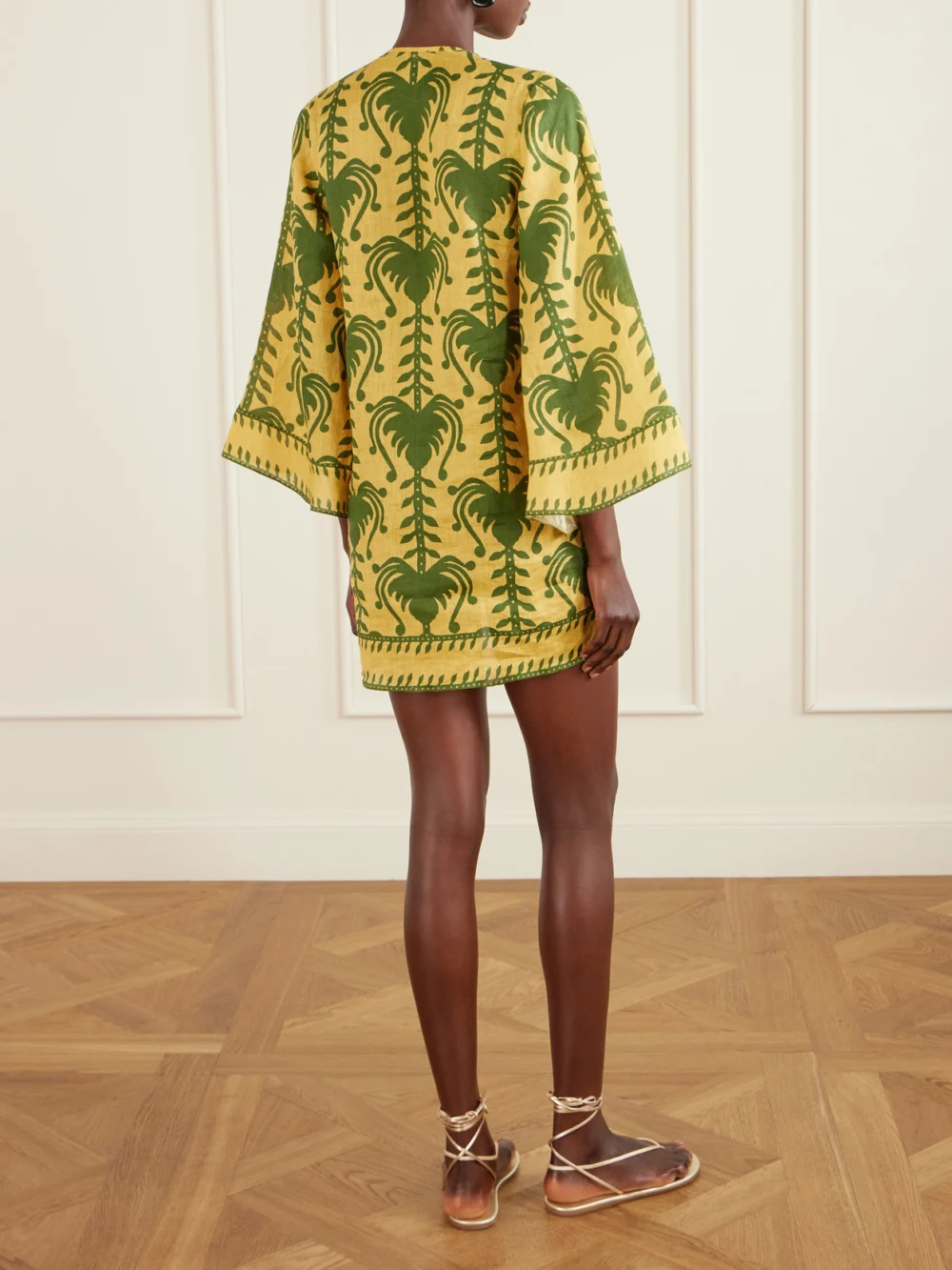 Back view of the Johanna Ortiz Wild Savannah Shell-embellished Linen Mini Dress