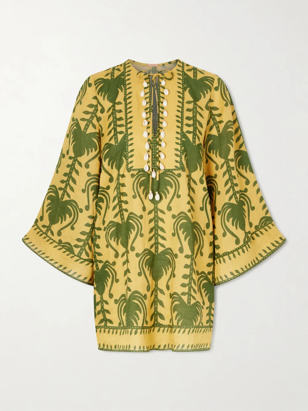 Johanna Ortiz Wild Savannah Shell-embellished Linen Mini Dress in yellow