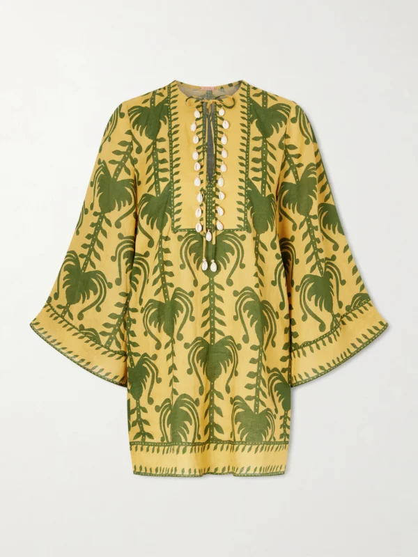 Johanna Ortiz Wild Savannah Shell-embellished Linen Mini Dress