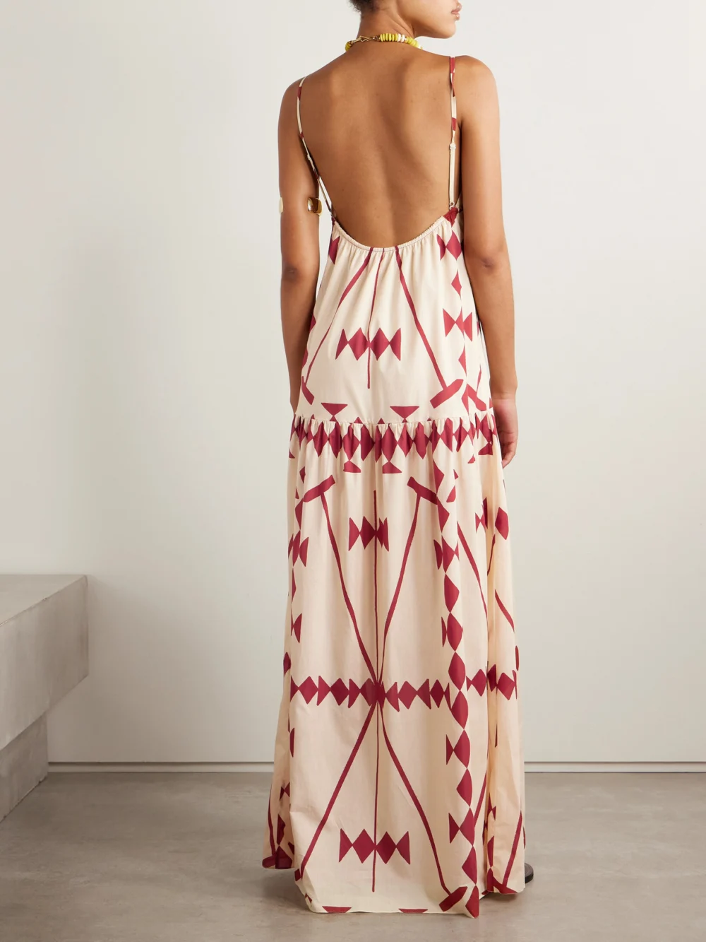 Back view of the Johanna Ortiz Zea Palm Printed Cotton-poplin Maxi Dress